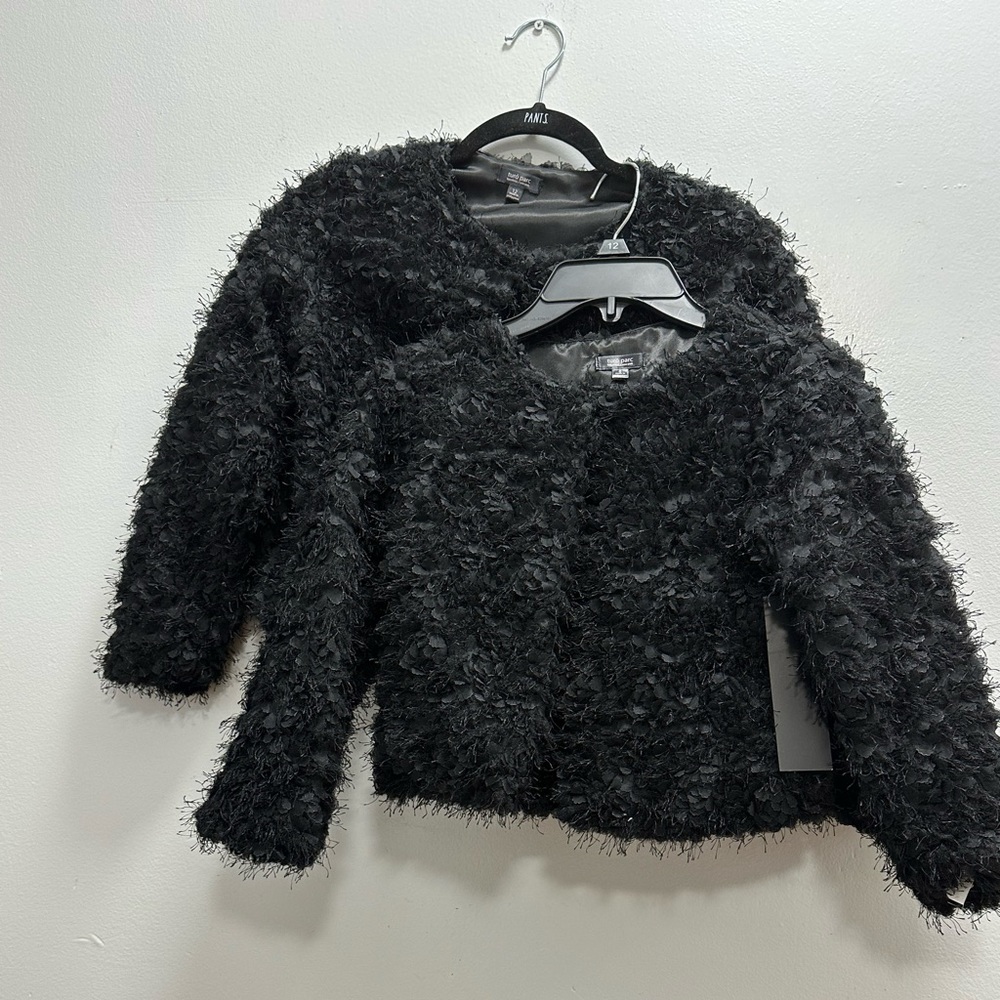 Girl black fuzzy cardigan